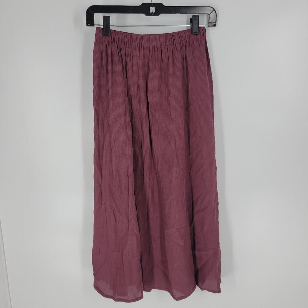 Flax Red Grey Plaid Elastic Waist Midi Skirt 4-6